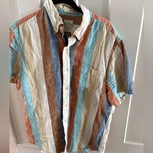 Striped linen button down short sleeve